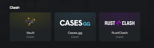 Clash.gg withdrawal section showing ecosystem transfer options to Vault, Cases.gg, and RustClash sister platforms for instant cross-platform balance transfers