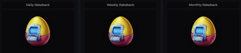 CSGOLuck daily, weekly, and monthly rakeback displayed as Easter-themed golden eggs